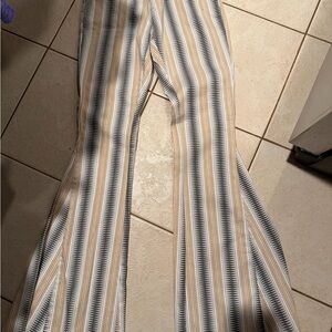 Altar'd State Black and Tan Striped Flare Pants